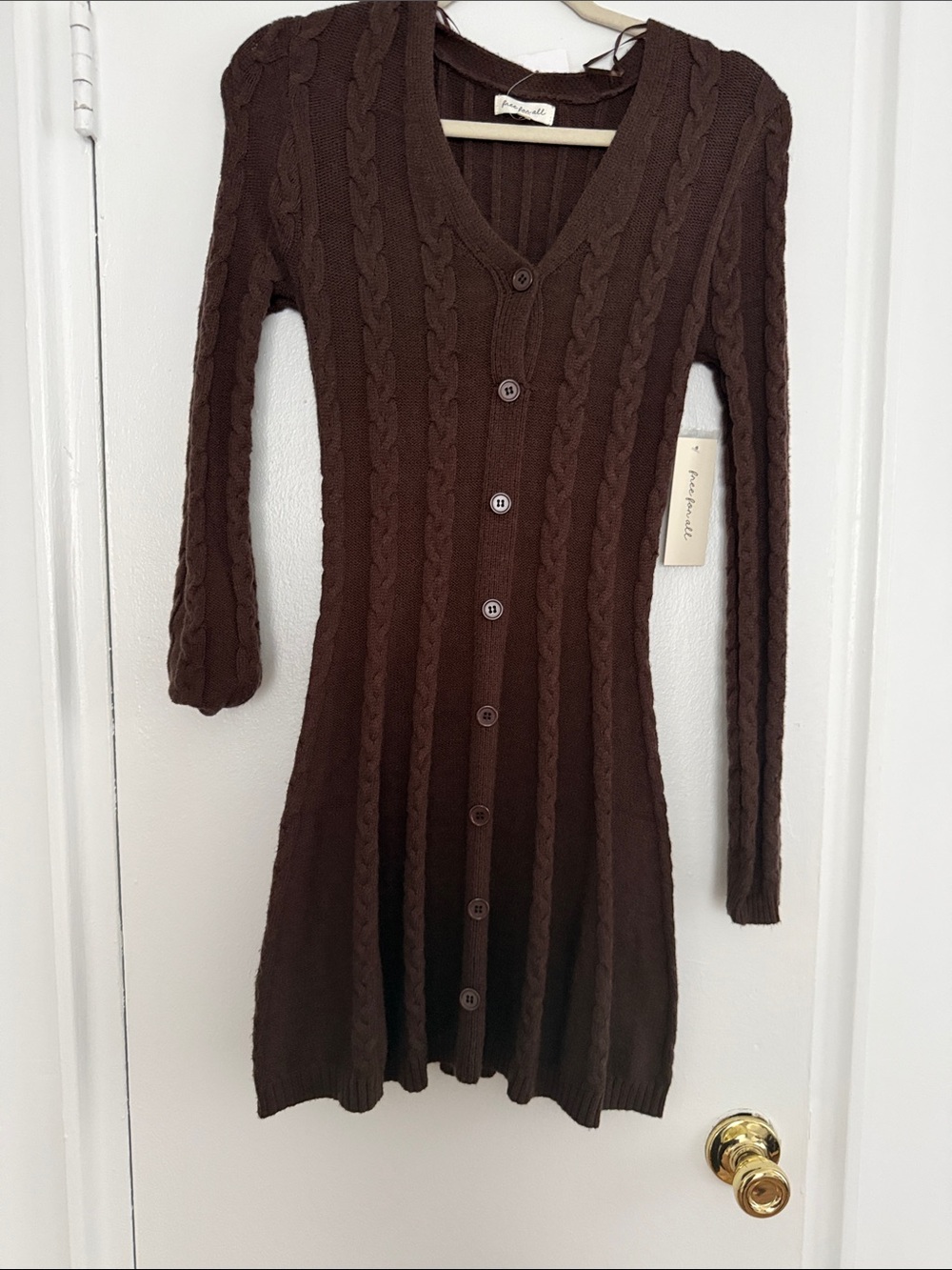 Cable Knit Button-Front Brown Dress